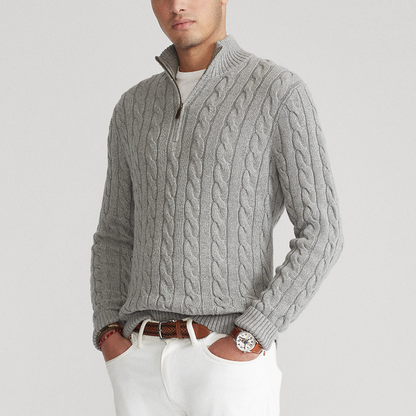 Men's Classic Cable-Knit Half-Zip Sweater for Timeless Style and Everyday Comfort