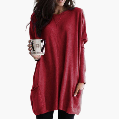 Women's Long Casual Tunic Sweater with Pockets - Relaxed Fit Pullover for Everyday Wear