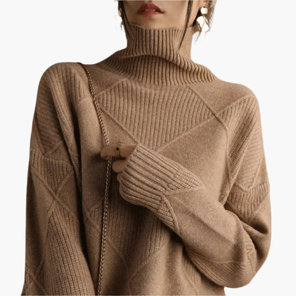 Women's Elegant Casual Turtleneck Sweater with Geometric Knit Design