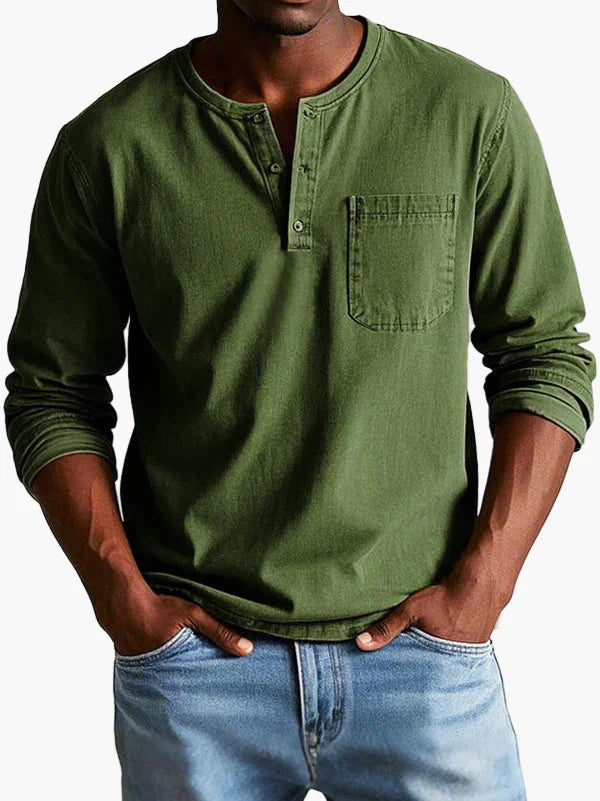 Men's Vintage Long Sleeve Casual Henley Shirt – Classic Everyday Style