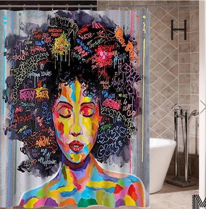 Iris – Douchegordijn met Graffiti Kunst van een Afrikaanse Meisje