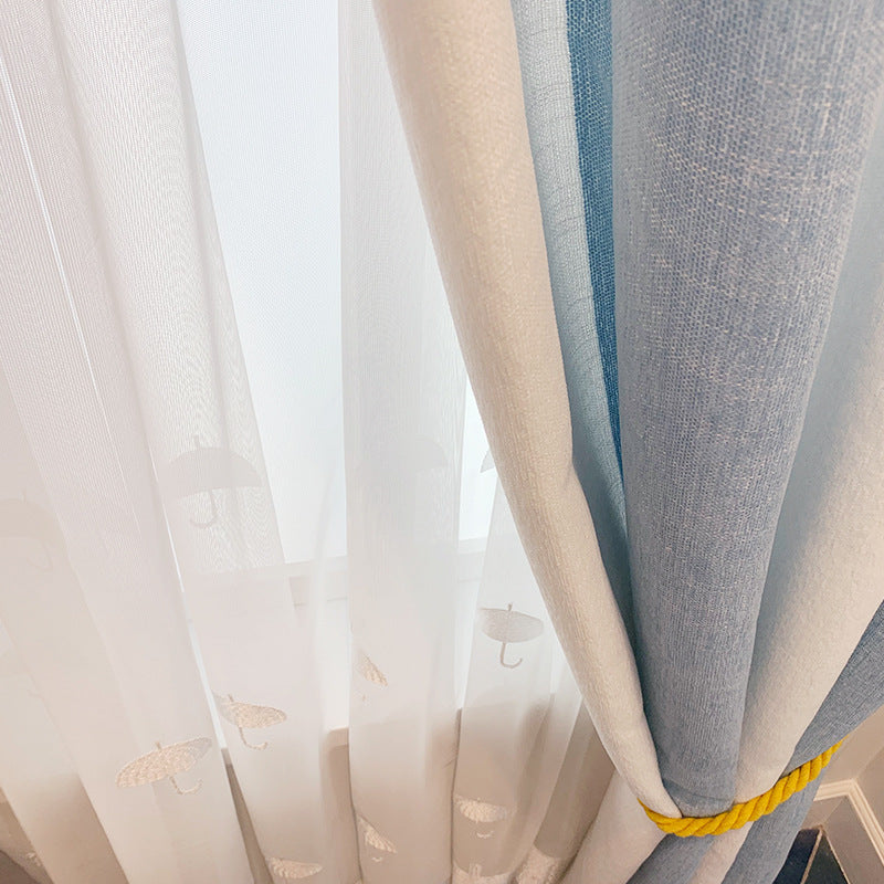 Lysandra – Luxe Kinderen Kamer Wolk Garens Blauw en Witte Gestreepte Chenille Gordijn