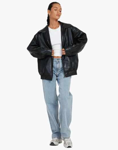 Women's Oversized Bomber Jacket – Trendy Relaxed Fit for Everyday and Night Out Style