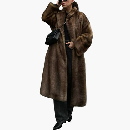 Women's Long Faux Fur Trench Coat – Elegant Winter Overcoat for Stylish Warmth