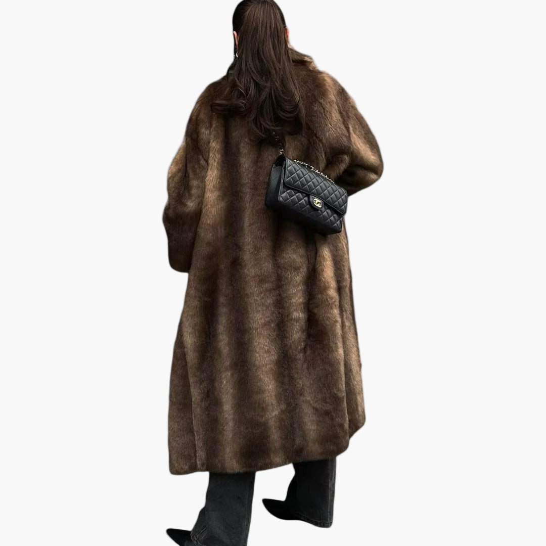 Women's Long Faux Fur Trench Coat – Elegant Winter Overcoat for Stylish Warmth