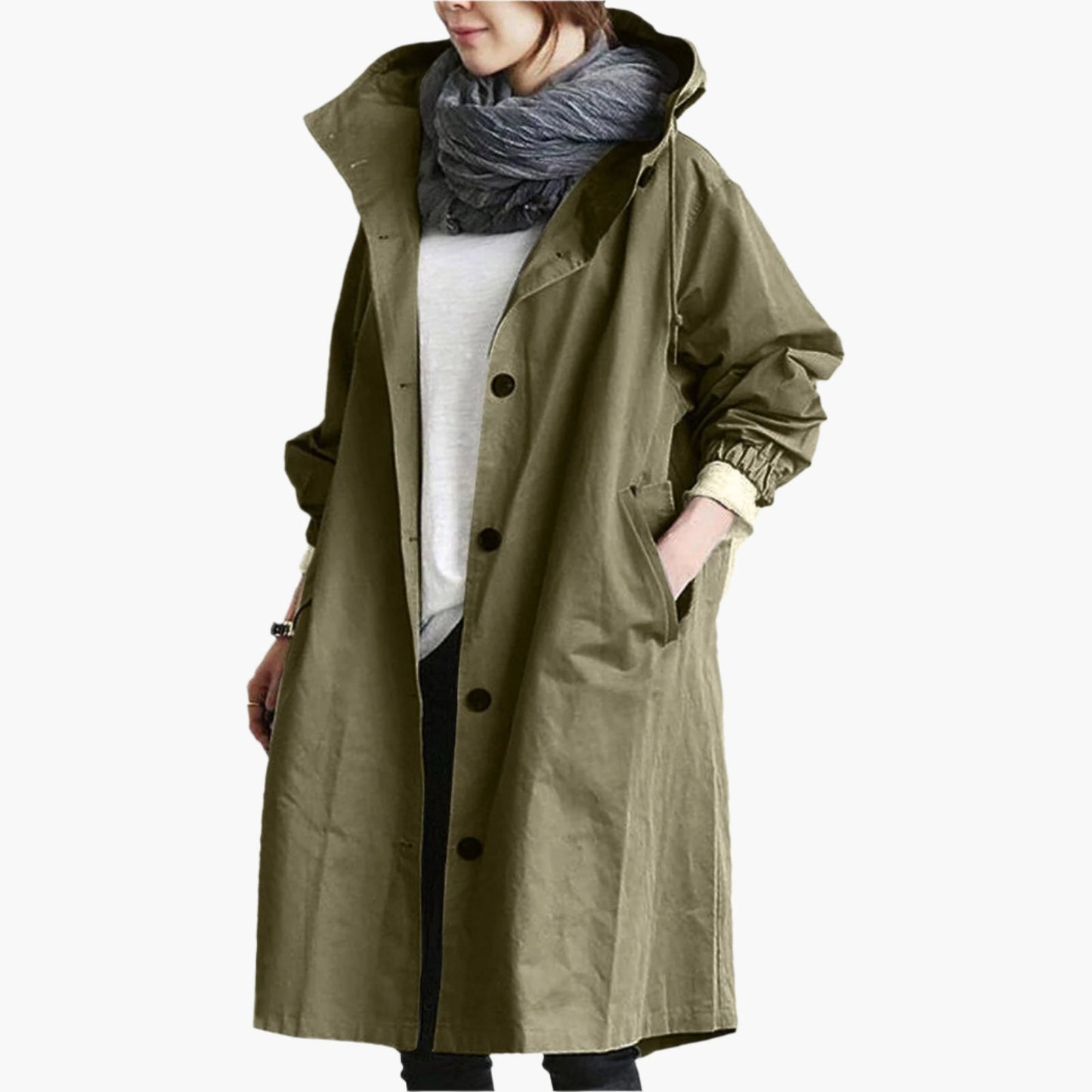 Women's Long Hooded Waterproof Trench Coat – Stylish Everyday Rain Jacket
