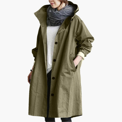 Women's Long Hooded Waterproof Trench Coat – Stylish Everyday Rain Jacket