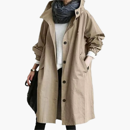 Women's Long Hooded Waterproof Trench Coat – Stylish Everyday Rain Jacket