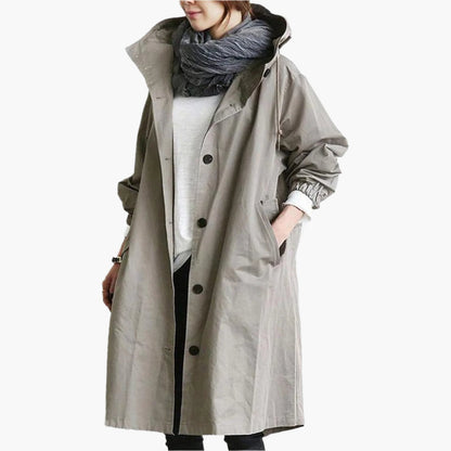 Women's Long Hooded Waterproof Trench Coat – Stylish Everyday Rain Jacket