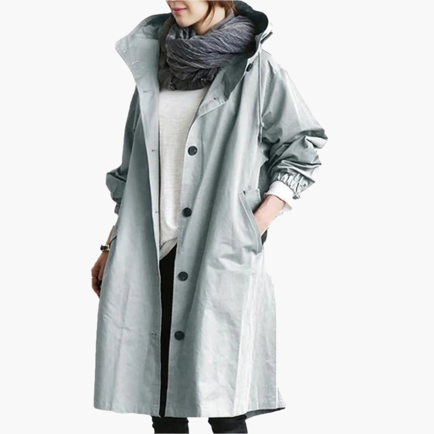 Women's Long Hooded Waterproof Trench Coat – Stylish Everyday Rain Jacket
