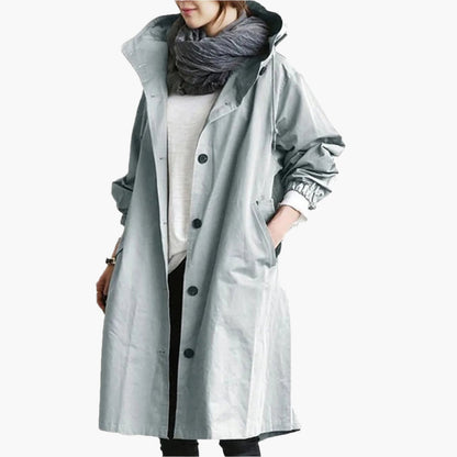 Women's Long Hooded Waterproof Trench Coat – Stylish Everyday Rain Jacket