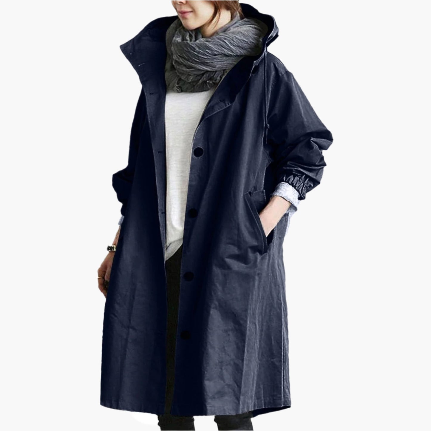 Women's Long Hooded Waterproof Trench Coat – Stylish Everyday Rain Jacket