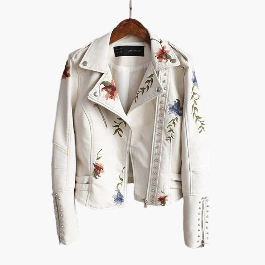 Women's Embroidered Floral Moto Jacket - Fashion Slim Fit Biker Style
