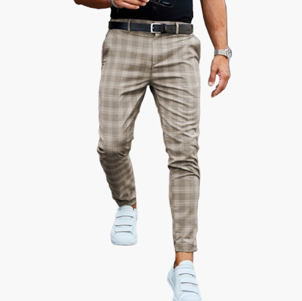 Men's Slim Fit Stretch Checkered Chino Pants – Casual & Business Style