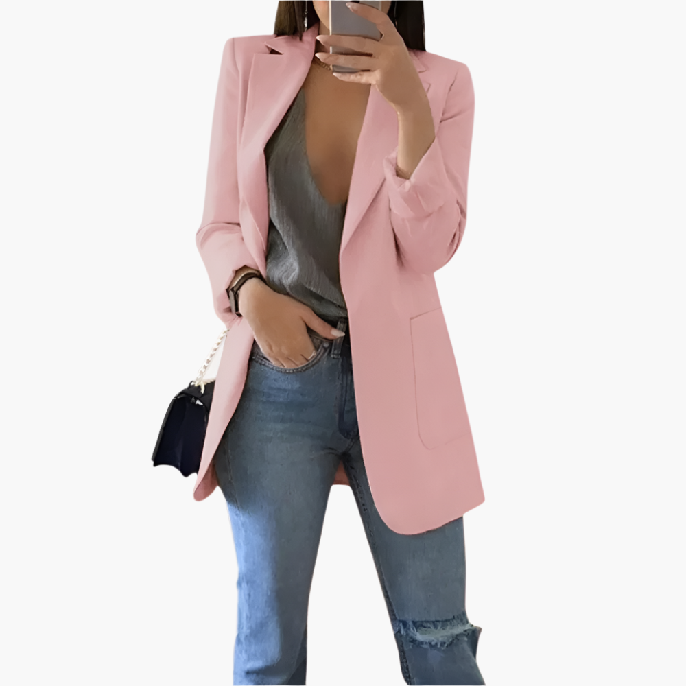 Women's Elegant Long Blazer – Classic Tailored Office & Casual Style