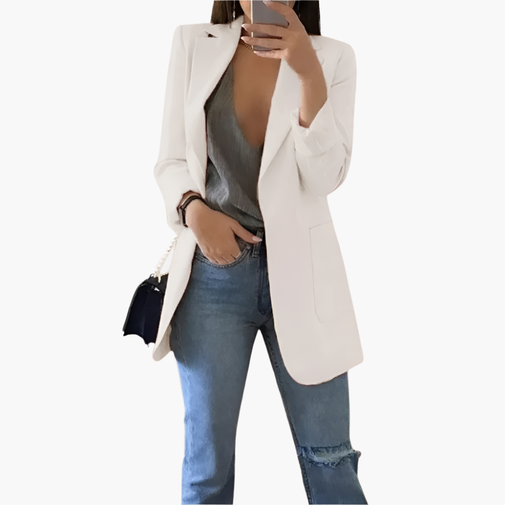 Women's Elegant Long Blazer – Classic Tailored Office & Casual Style