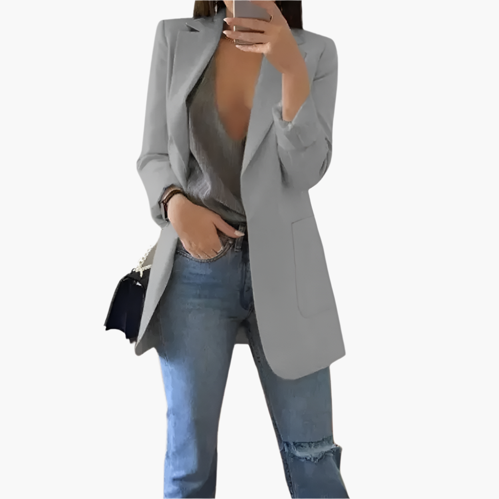 Women's Elegant Long Blazer – Classic Tailored Office & Casual Style