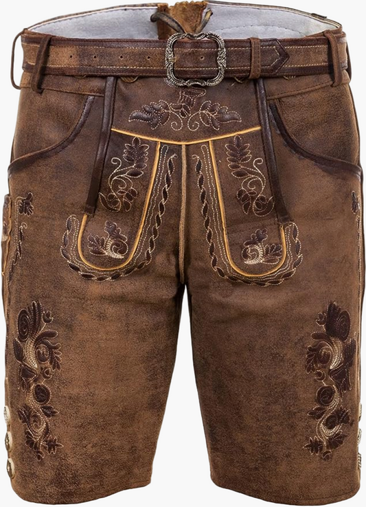 Men's Bavarian Oktoberfest Embroidered Traditional Shorts with Belt