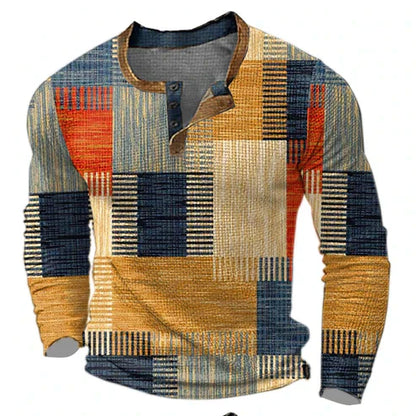 Men's Patchwork Casual Knit Sweater – Stylish Autumn & Winter Henley Pullover