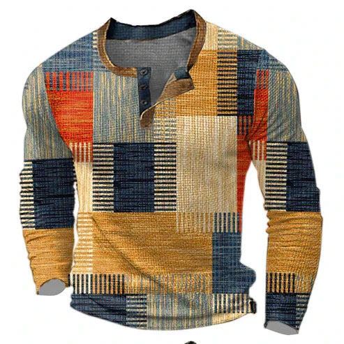 Men's Patchwork Casual Knit Sweater – Stylish Autumn & Winter Henley Pullover