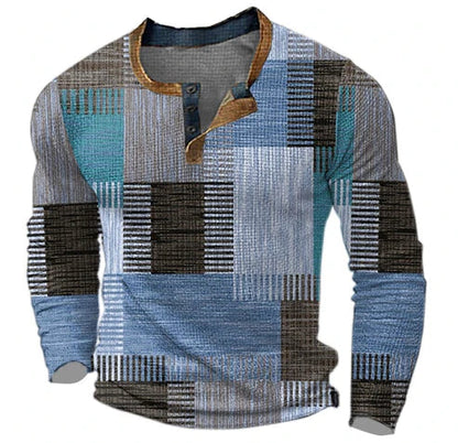 Men's Patchwork Casual Knit Sweater – Stylish Autumn & Winter Henley Pullover
