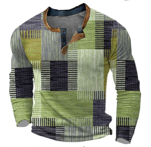 Men's Patchwork Casual Knit Sweater – Stylish Autumn & Winter Henley Pullover
