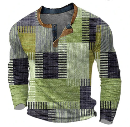 Men's Patchwork Casual Knit Sweater – Stylish Autumn & Winter Henley Pullover