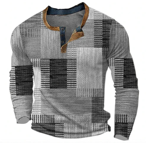 Men's Patchwork Casual Knit Sweater – Stylish Autumn & Winter Henley Pullover