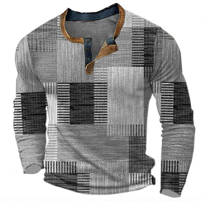 Men's Patchwork Casual Knit Sweater – Stylish Autumn & Winter Henley Pullover