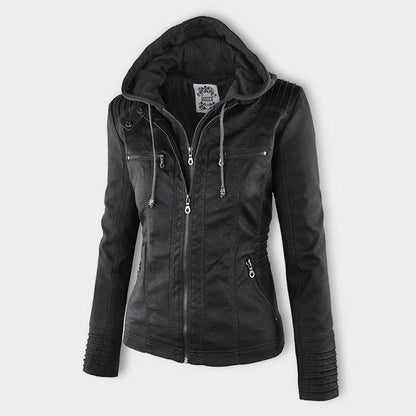Women's Urban Hooded Moto Jacket – Stylish All-Weather Everyday Outerwear