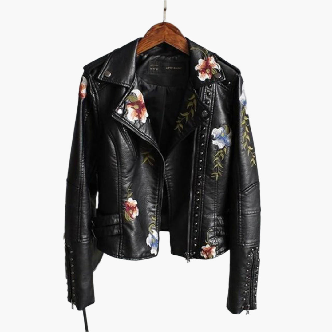 Women's Embroidered Floral Moto Jacket - Fashion Slim Fit Biker Style