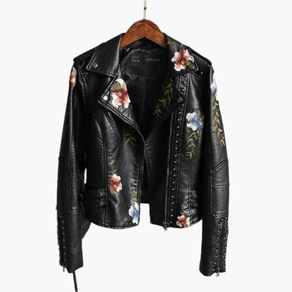 Women's Embroidered Floral Moto Jacket - Fashion Slim Fit Biker Style