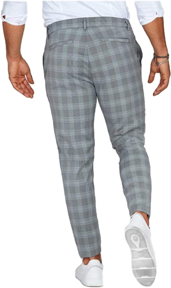 Men's Slim Fit Plaid Chino Pants – Trendy Casual Trousers for Everyday Style