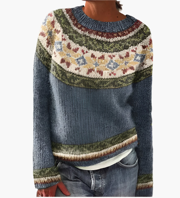 Women's Retro Patterned Knit Pullover Sweater Casual Vintage Style