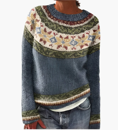 Women's Retro Patterned Knit Pullover Sweater Casual Vintage Style