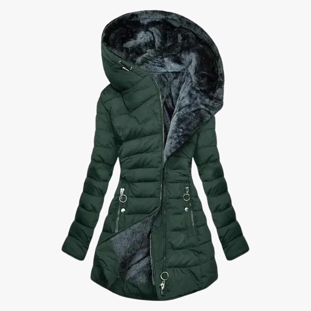 Women's Elegant Plush Winter Coat – Long Puffer with Hood, Stylish Cold Weather Outerwear