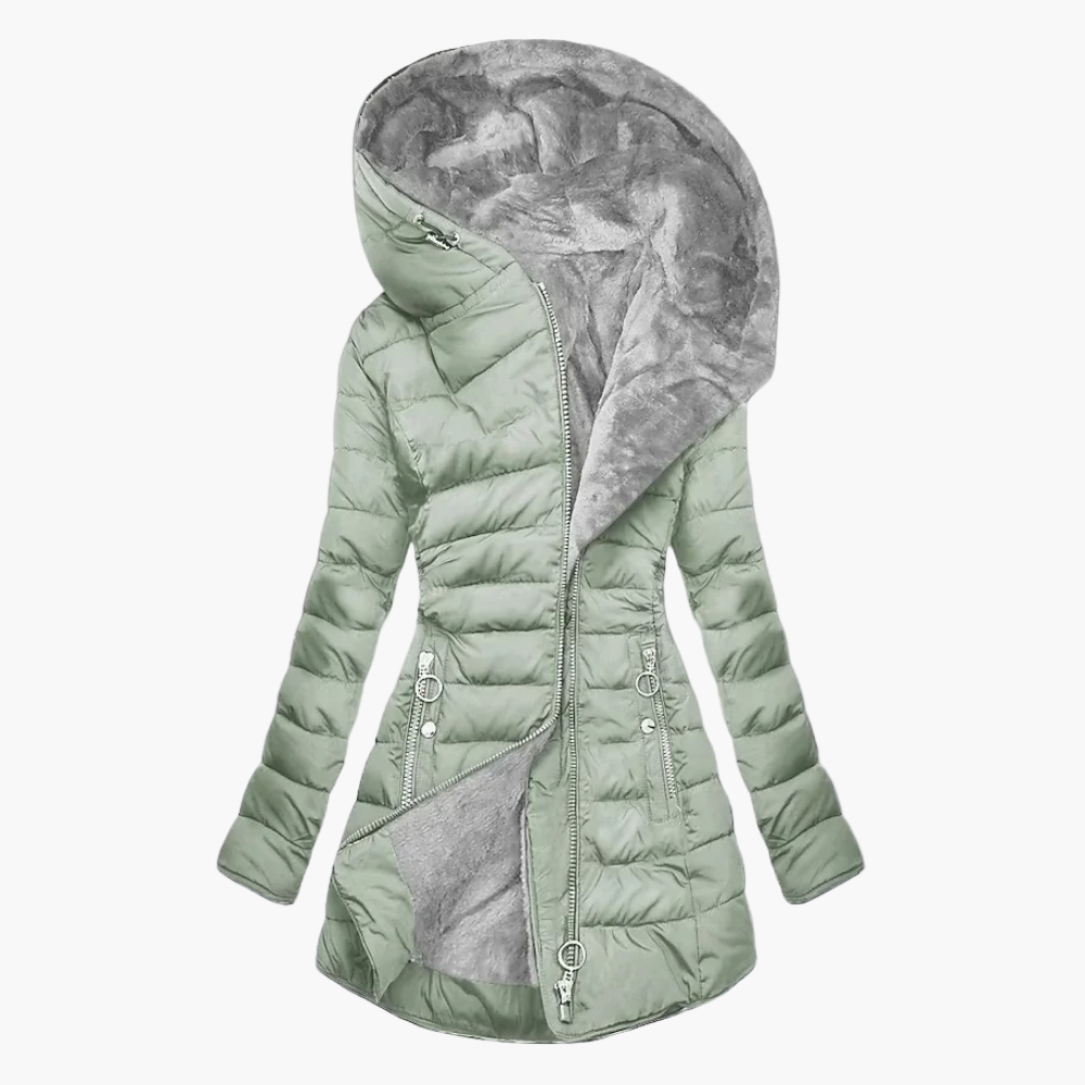 Women's Elegant Plush Winter Coat – Long Puffer with Hood, Stylish Cold Weather Outerwear