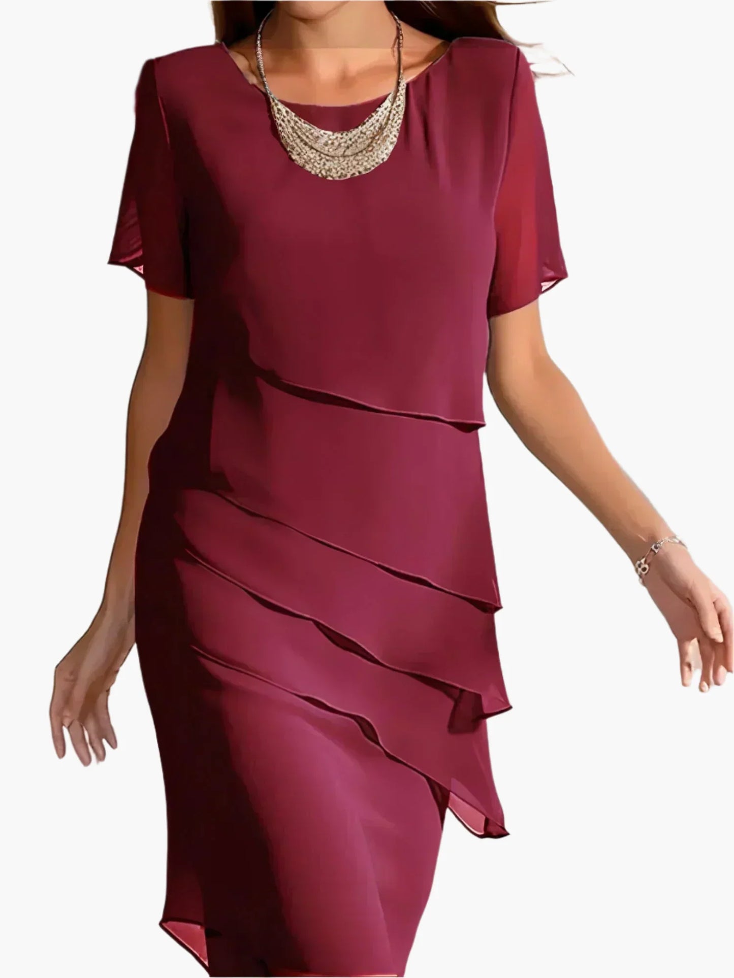 Women's Elegant Layered Evening Dress - Slimming Formal Cocktail Party Wear