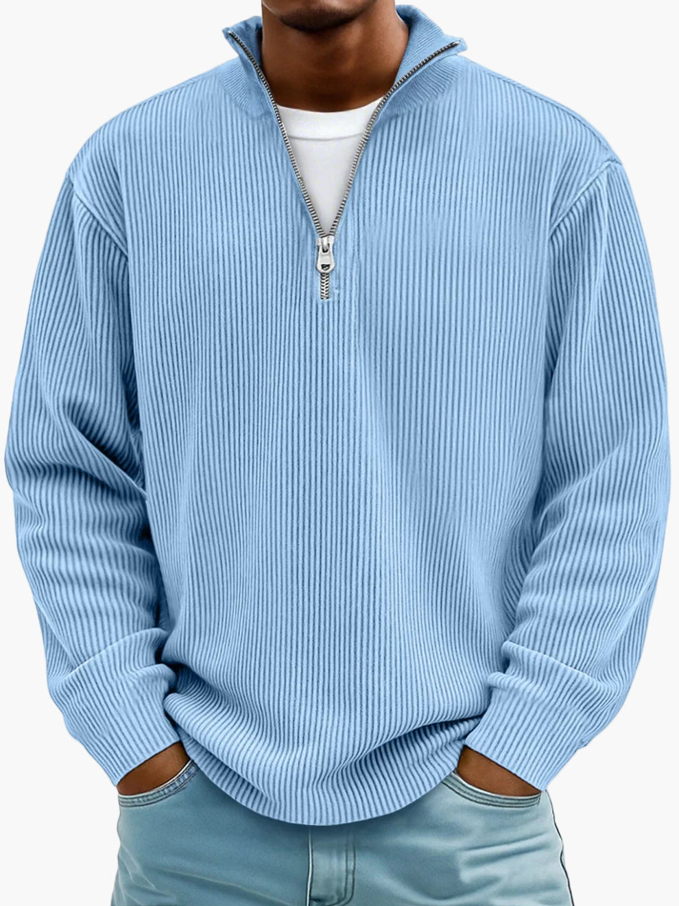Men's Quarter-Zip Ribbed Trendy Pullover Sweater – Casual Relaxed Fit