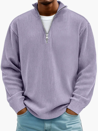 Men's Quarter-Zip Ribbed Trendy Pullover Sweater – Casual Relaxed Fit