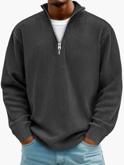 Men's Quarter-Zip Ribbed Trendy Pullover Sweater – Casual Relaxed Fit