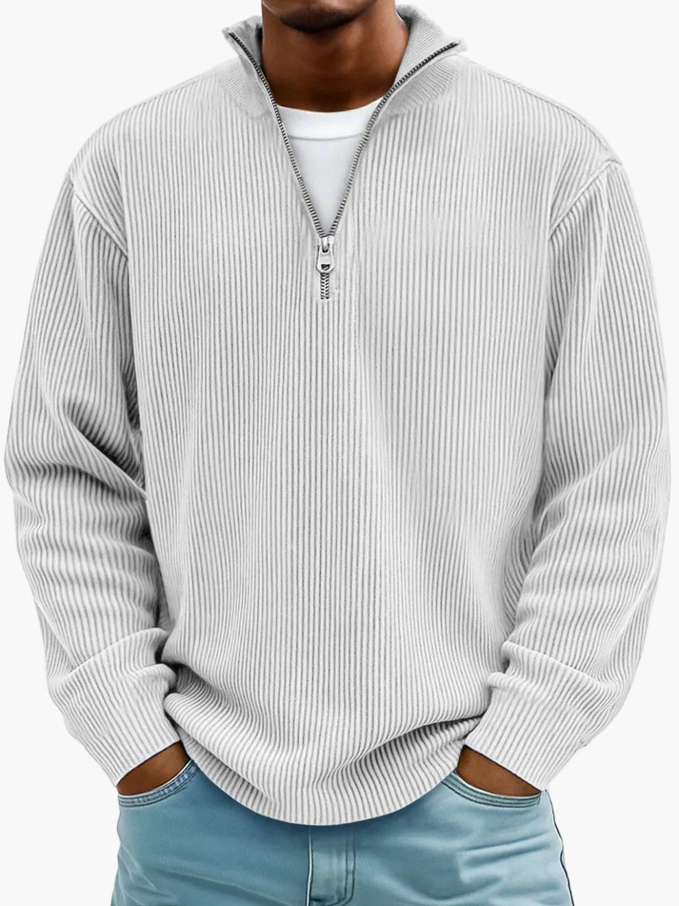 Men's Quarter-Zip Ribbed Trendy Pullover Sweater – Casual Relaxed Fit