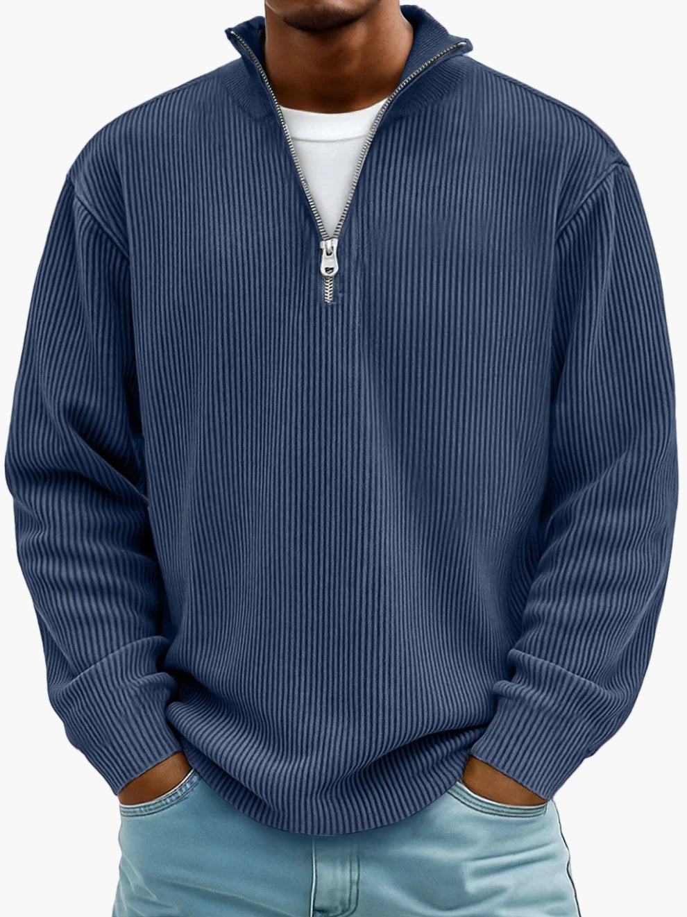 Men's Quarter-Zip Ribbed Trendy Pullover Sweater – Casual Relaxed Fit