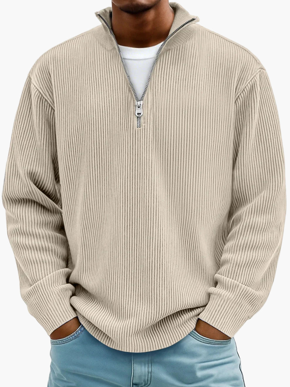Men's Quarter-Zip Ribbed Trendy Pullover Sweater – Casual Relaxed Fit