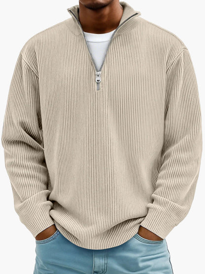 Men's Quarter-Zip Ribbed Trendy Pullover Sweater – Casual Relaxed Fit