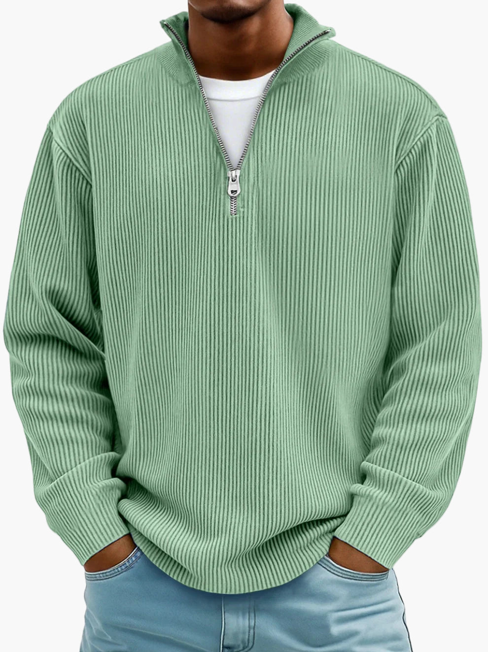 Men's Quarter-Zip Ribbed Trendy Pullover Sweater – Casual Relaxed Fit