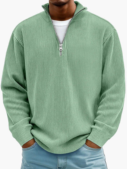 Men's Quarter-Zip Ribbed Trendy Pullover Sweater – Casual Relaxed Fit