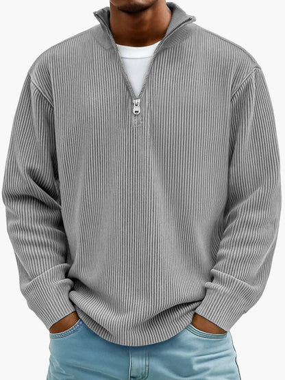 Men's Quarter-Zip Ribbed Trendy Pullover Sweater – Casual Relaxed Fit