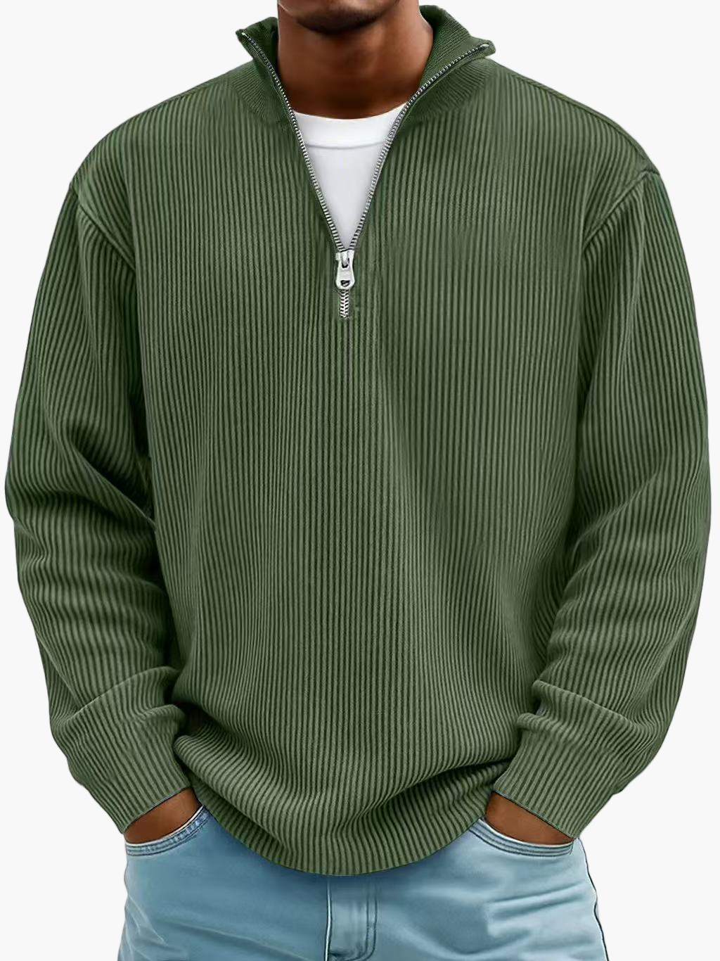 Men's Quarter-Zip Ribbed Trendy Pullover Sweater – Casual Relaxed Fit