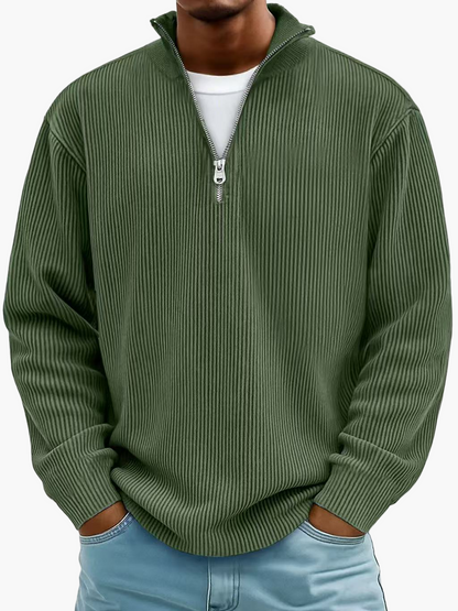 Men's Quarter-Zip Ribbed Trendy Pullover Sweater – Casual Relaxed Fit